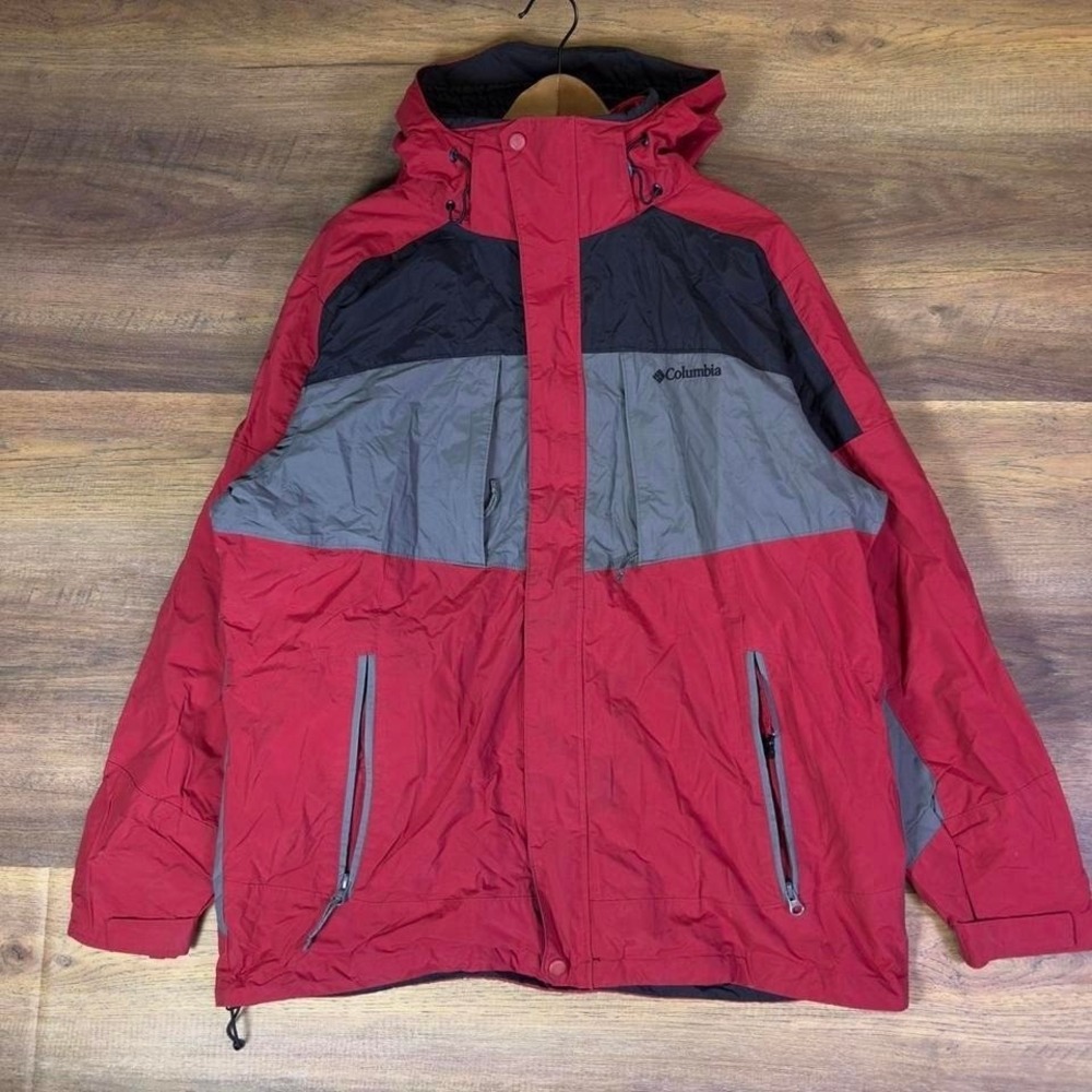 Columbia Men's Large Interchange Jacket Red Gray‎ Gorpcore Y2K